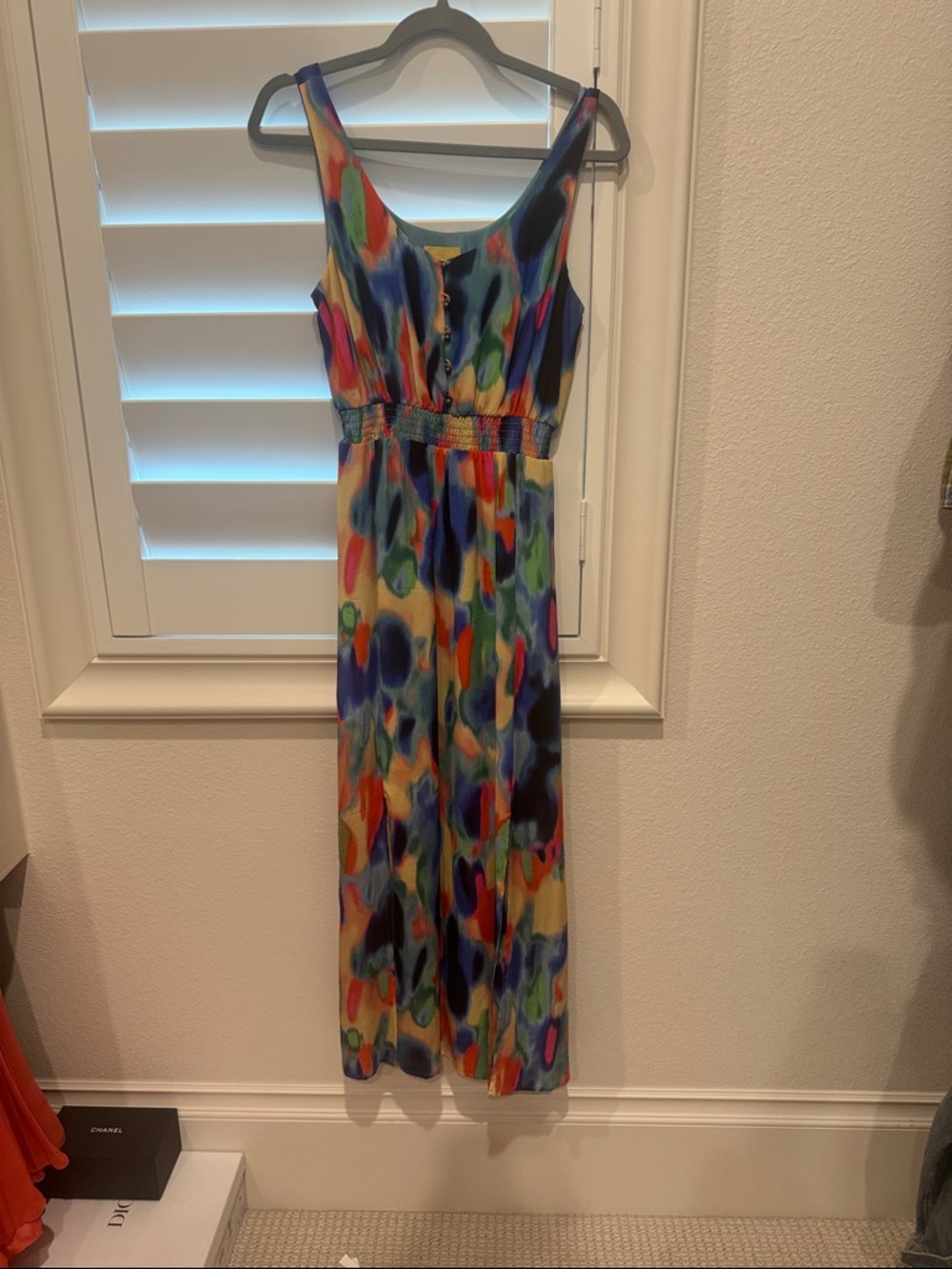 Colorful Abstract Print Sleeveless Maxi Dress from Anthropologie